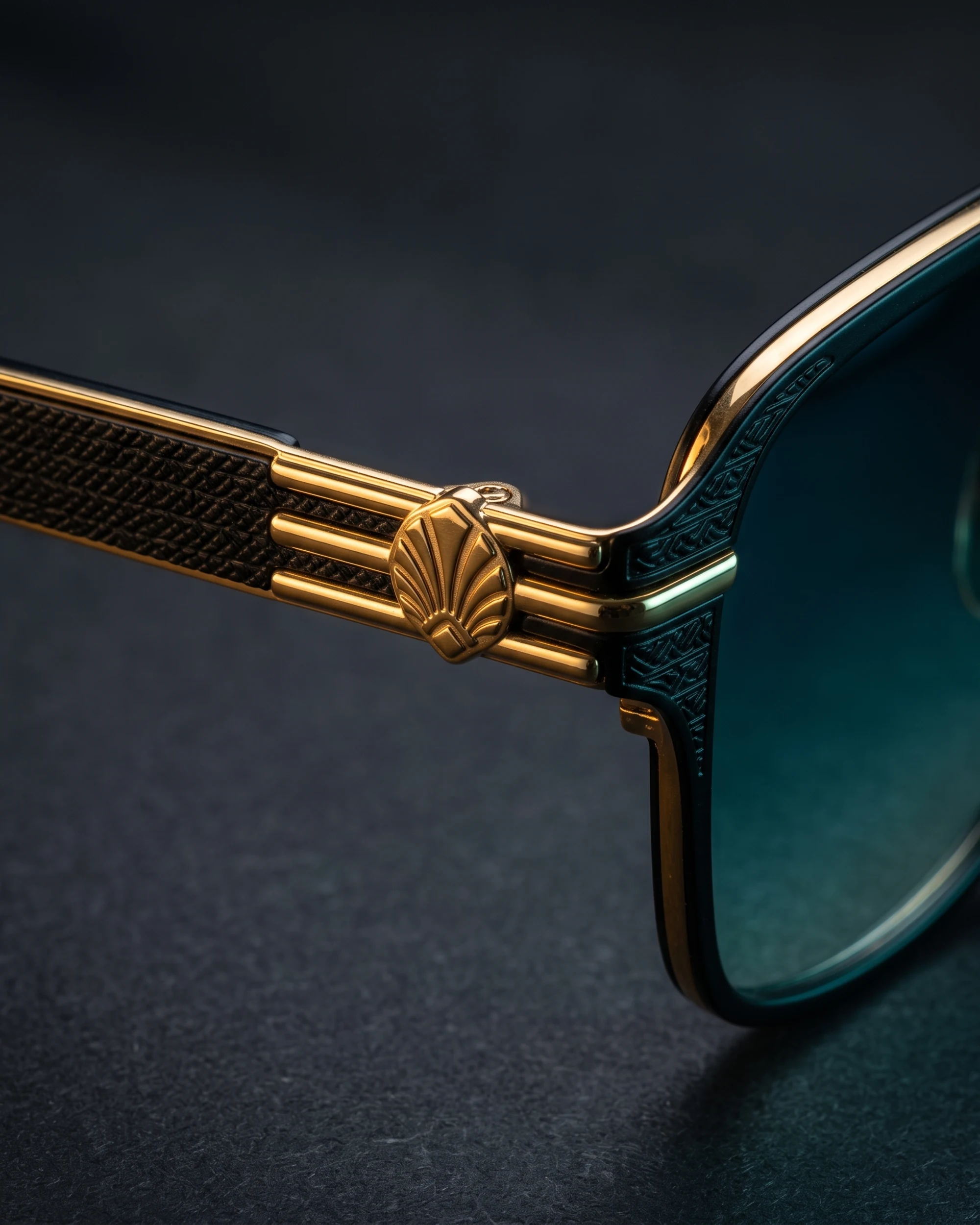 Z1984 Sunglasses Gold / Black / Blue-Green Hinge and Temple Detail